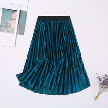 Load image into Gallery viewer, Cap Point Lake Blue / One Size Vintage Velvet High Waisted Elegant Pleated Skirt
