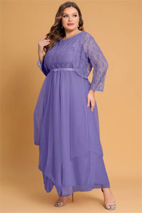 Cap Point Lavender / L Francine Pleated Lace Cardigans and Chiffon Layer Dress with Belt