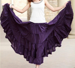 Cap Point Lavender / One size Belline Vintage Long Elastic Waist Boho Maxi Skirt