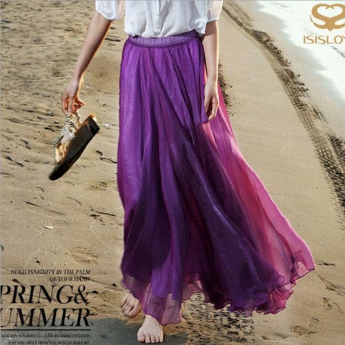 Cap Point Lavender / One size Prisca Boho Double Layer Chiffon Maxi Skirt