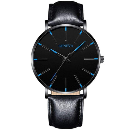 Cap Point Leather black blue Geneva Men Elegant Watch