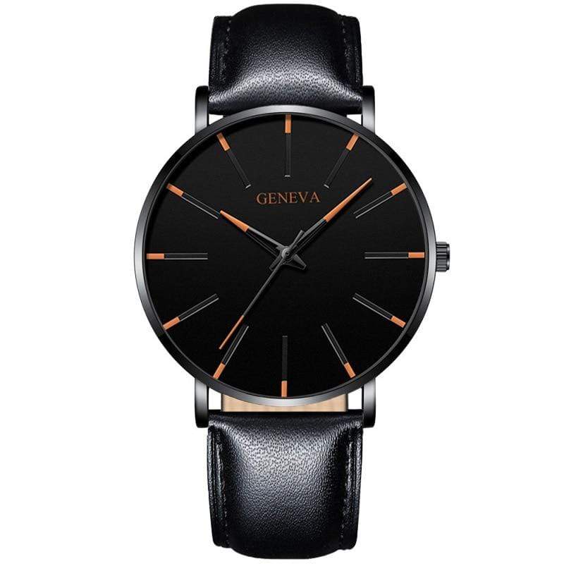 Cap Point Leather black orange Geneva Men Elegant Watch