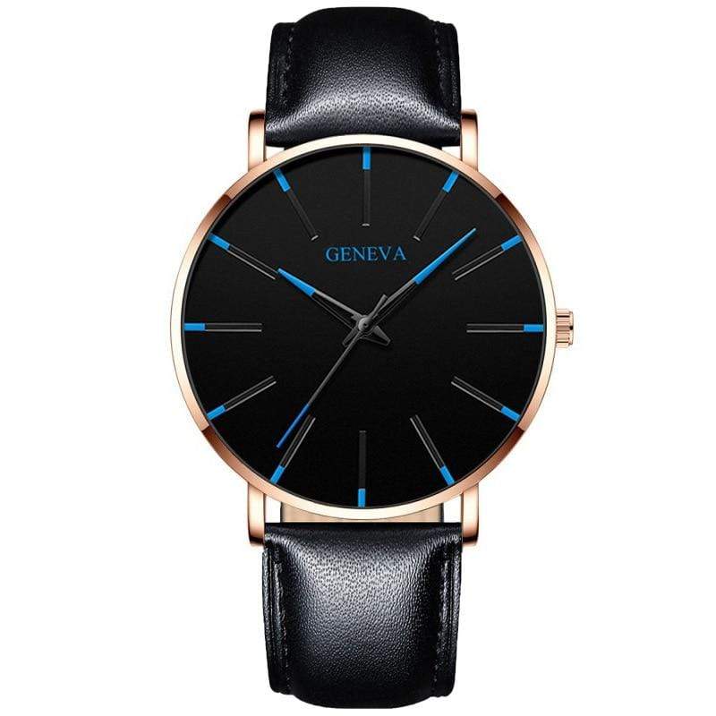 Cap Point Leather black rosy blue Geneva Men Elegant Watch