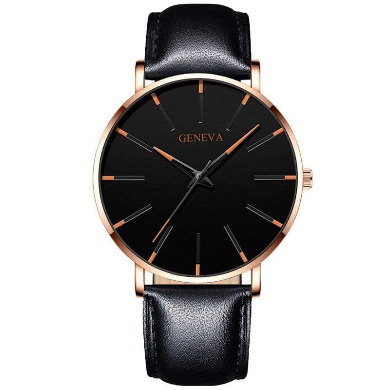 Cap Point Leather black rosy orange Geneva Men Elegant Watch