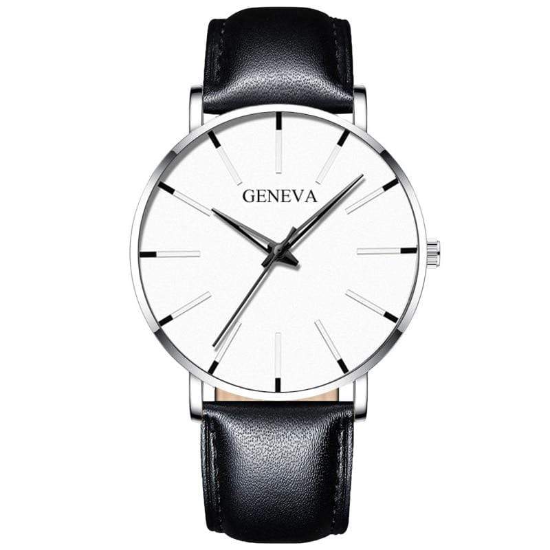 Cap Point Leather black silver white Geneva Men Elegant Watch