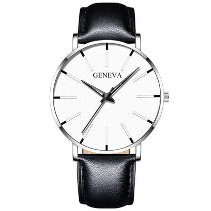 Cap Point Leather black silver white Geneva Men Elegant Watch