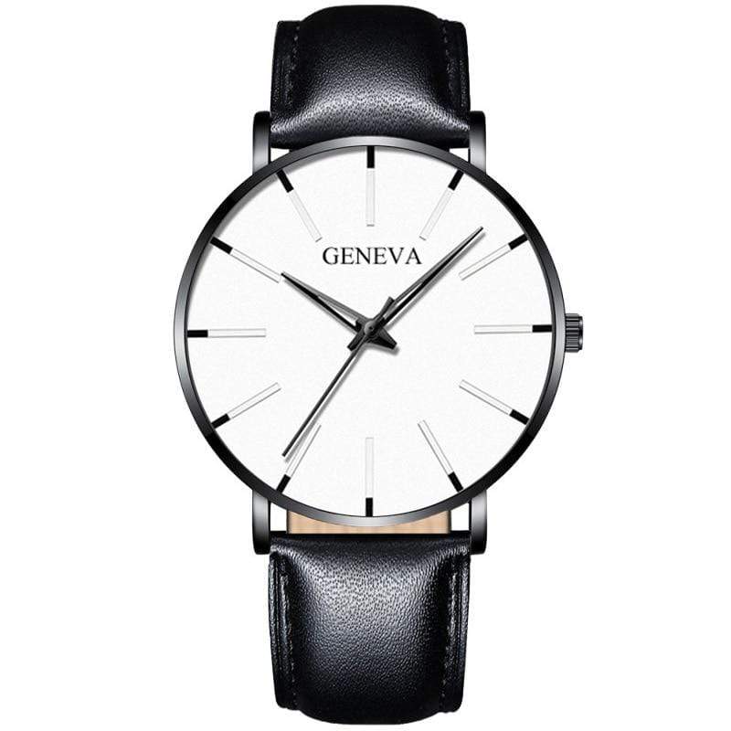 Cap Point Leather black white Geneva Men Elegant Watch
