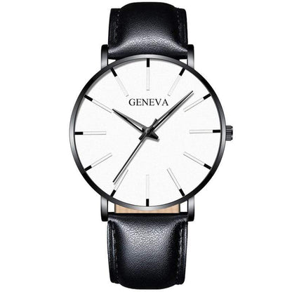 Cap Point Leather black white Geneva Men Elegant Watch