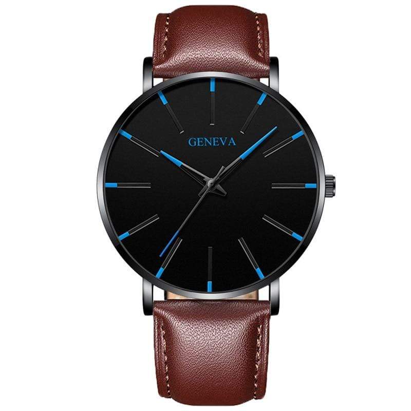 Cap Point Leather brown black blue Geneva Men Elegant Watch