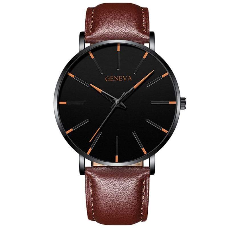 Cap Point Leather brown black orange Geneva Men Elegant Watch
