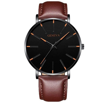 Cap Point Leather brown black orange Geneva Men Elegant Watch