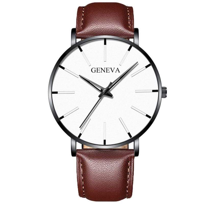 Cap Point Leather brown black white Geneva Men Elegant Watch