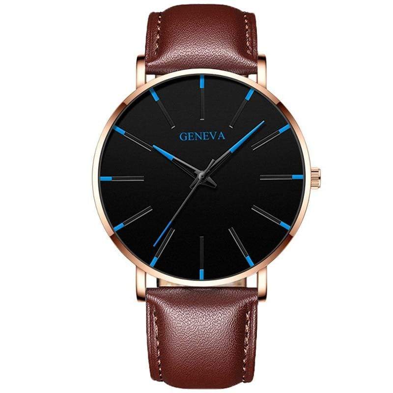 Cap Point Leather brown rosy blue Geneva Men Elegant Watch