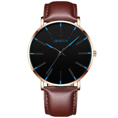 Cap Point Leather brown rosy blue Geneva Men Elegant Watch