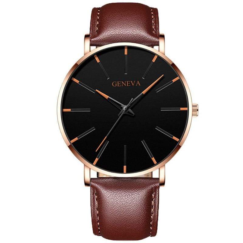 Cap Point Leather brown rosy orange Geneva Men Elegant Watch