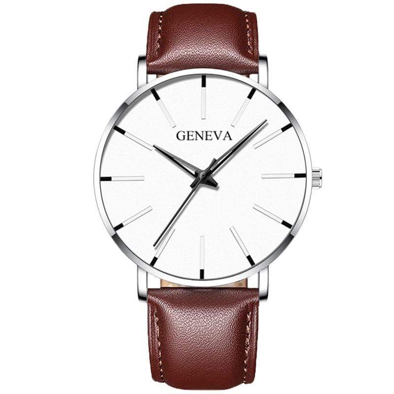 Cap Point Leather brown silver white Geneva Men Elegant Watch
