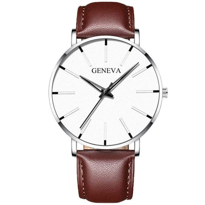 Cap Point Leather brown silver white Geneva Men Elegant Watch