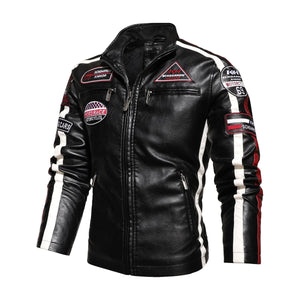 Cap Point Leather Embroidered Aviator Men Motorcycle Jacket