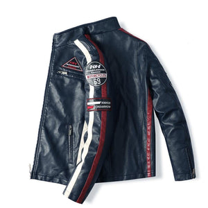 Cap Point Leather Embroidered Aviator Men Motorcycle Jacket