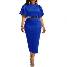 Load image into Gallery viewer, Cap Point Light Blue / M Maurine O Neck Short Flare Sleeve Bandage Banquet Short Midi Dress
