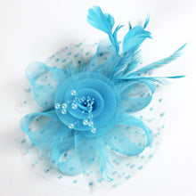 Load image into Gallery viewer, Cap Point Light blue Pamela Bridal Wedding Party Fascinator Veil Hat
