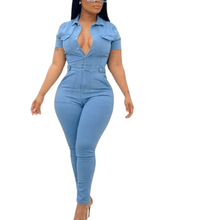 Load image into Gallery viewer, Cap Point Light Blue / S Marissa Denim Stretchy Bodycon Pencil Romper
