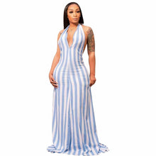 Load image into Gallery viewer, Cap Point light blue / S Oleya Halter Stripe Outfit Bandage Long Skirt Maxi Dress
