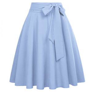 Cap Point Light Blue / S Perline Belle Poque High Waist Self-Tie Bow-Knot Embellished  A-Line Skirt