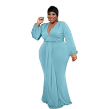 Load image into Gallery viewer, Cap Point Light blue / XL Angelina Plus Size Elegant Mermaid Full Sleeve Maxi Dress
