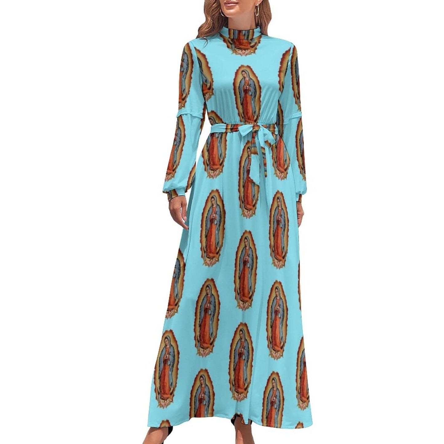 Cap Point Light blue / XS Mary High Neck Long-Sleeve Boho Style Maxi Dress