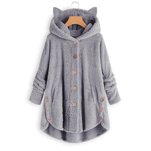 Cap Point Light Gray / S Faux Fur Hooded Coat Plush Velvet Jacket
