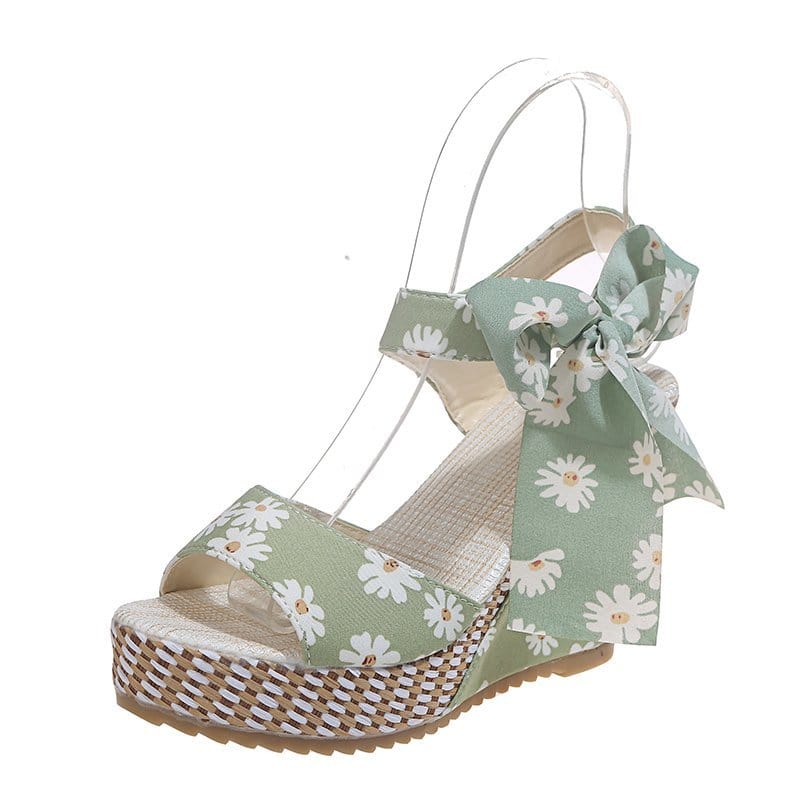 Cap Point Light green / 5 Hilda Dot Bowknot Design Platform Wedge Ankle Strap Open Toe Sandals