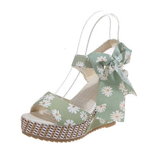 Load image into Gallery viewer, Cap Point Light green / 5 Hilda Dot Bowknot Design Platform Wedge Ankle Strap Open Toe Sandals
