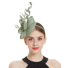 Load image into Gallery viewer, Cap Point light green Mirva Hat Cocktail Tea Party Kentucky Derby Feather Fascinators

