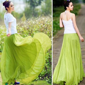 Cap Point light green / One size Prisca Boho Double Layer Chiffon Maxi Skirt