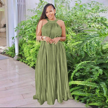 Load image into Gallery viewer, Cap Point Light Green / S Modimo Pleated Sleeveless Halter Neck Loose Big Swing Maxi Dress
