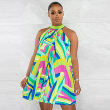 Load image into Gallery viewer, Cap Point Light Green / S Olivia Geometrical Halter Neck Pleated Big Swing Loose Beach Holiday Dress
