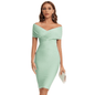 Cap Point Light Green / XS Celia Off Shoulder V Neck Sheath Knee Length Bandage Club Party Dress