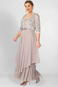 Cap Point Light Pink / L Francine Pleated Lace Cardigans and Chiffon Layer Dress with Belt