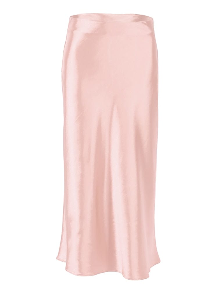 Cap Point Light Pink / S Perline High Waisted Satin Office Ladies Maxi Skirt