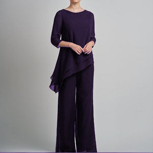 Cap Point Light purple / 2 2 Pieces Half Sleeve Elegant Solid Irregular Mother of the Bride Pantsuit