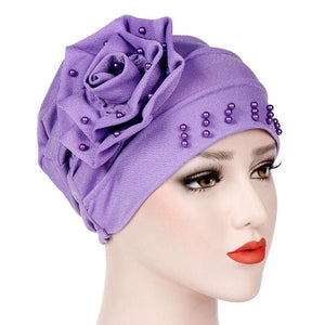 Cap Point Light purple / One size fits all New Fashion Ruffle Beaded Solid Scarf Cap