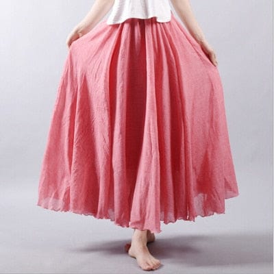 Cap Point light red / M Bohemian Beach Empire A-line Pleated Maxi Skirt