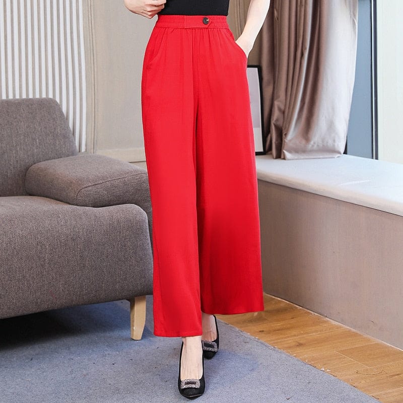 Cap Point Light red / XL Michaeli Plaid Loose High Waist Ankle-Length Wide Leg Pants