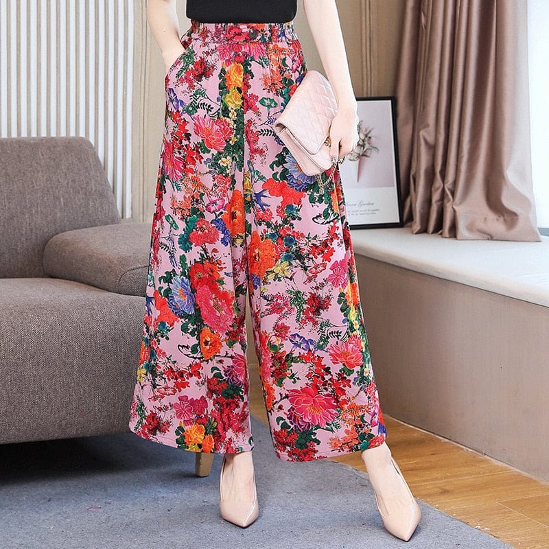 Cap Point light red / XL Michaeli Plaid Loose High Waist Ankle-Length Wide Leg Pants