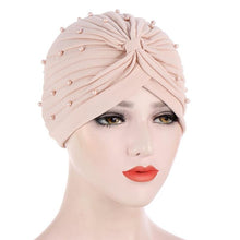 Load image into Gallery viewer, Cap Point Linen Solid folds pearl inner hijab cap
