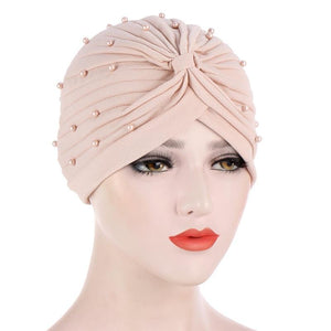 Cap Point Linen Solid folds pearl inner hijab cap