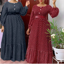 Load image into Gallery viewer, Cap Point Linton Bohemian Lace Dots Long Sleeve Ruffle Maxi Dress with Belt
