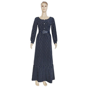 Cap Point Linton Bohemian Lace Dots Long Sleeve Ruffle Maxi Dress with Belt