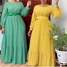 Load image into Gallery viewer, Cap Point Linton Bohemian Lace Dots Long Sleeve Ruffle Maxi Dress with Belt

